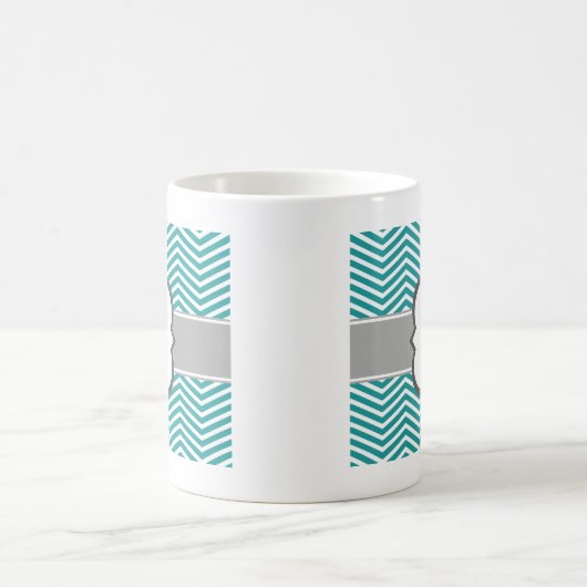 Blauwgroen wit monogram Letter T Chevron Koffiemok (Center)