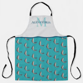 Blauwgroen wit monogram Naam Forel patroon Schort (Voorkant)