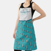 Blauwgroen wit monogram Naam Forel patroon Schort (Insitu)