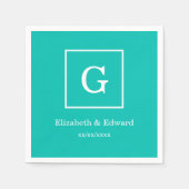 Blauwgroen Wit Ontworpen Aanvankelijk Monogram Servet (Voorkant)