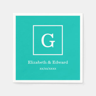 Blauwgroen Wit Ontworpen Aanvankelijk Monogram Servet