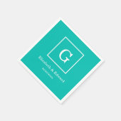 Blauwgroen Wit Ontworpen Aanvankelijk Monogram Servet (Hoek)