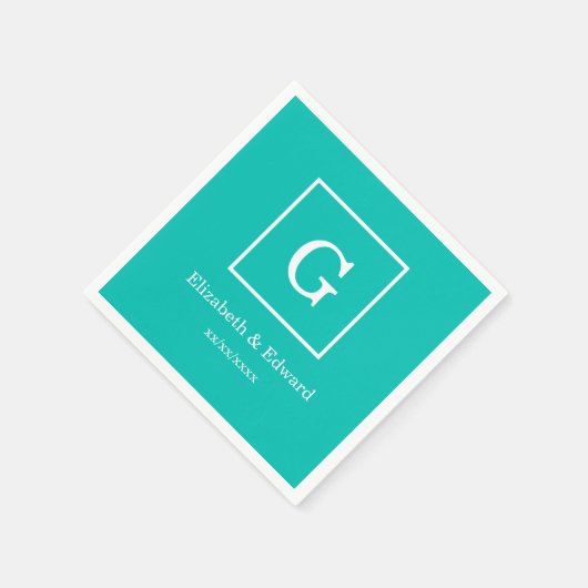 Blauwgroen Wit Ontworpen Aanvankelijk Monogram Servet (Hoek)