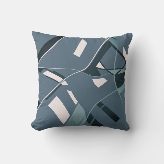 Blauwgroen wit op leisteen blauw schuine wervelend kussen (Voorkant)