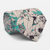 Blauwgroen wit patroon van grafische bloemen stropdas (Opgerold)