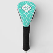 Blauwgroen wit Quatrefoil monogram Golfheadcover (Voorkant)
