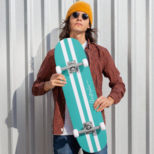 Blauwgroen-wit-raceplank met koel persoonlijk skateboard