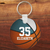 blauwgroen wit sportteam kleurt meisjesbasketbal sleutelhanger (Voorkant)