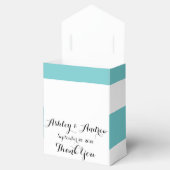 Blauwgroen wit strepenpatroon, uw monogram bedankdoosjes (Geopend)