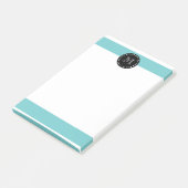 Blauwgroen wit Stripes patroon, zwart monogram Post-it® Notes (Schuin)