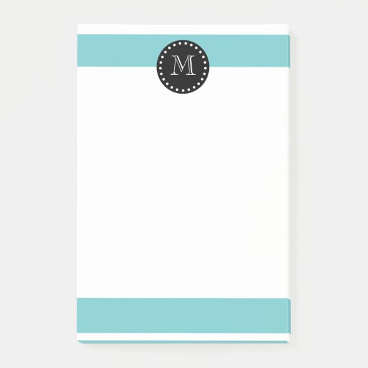 Blauwgroen wit Stripes patroon, zwart monogram Post-it® Notes (Voorkant)