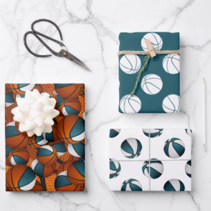 blauwgroen wit team kleuren basketbal gefeliciteer inpakpapier vel