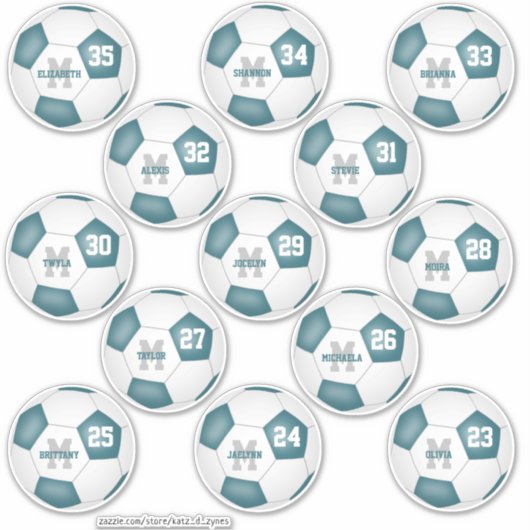 blauwgroen wit team kleuren individuele voetballer sticker (Voorkant)