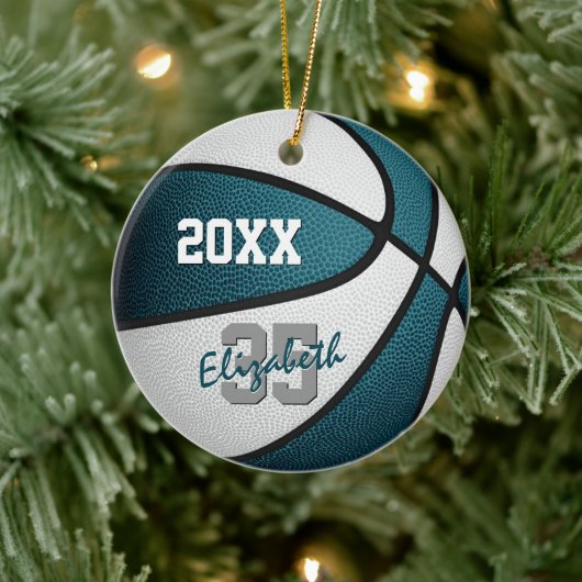 blauwgroen wit team kleuren jongens basketbal keramisch ornament (Boom)