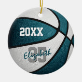 blauwgroen wit team kleuren jongens basketbal keramisch ornament (Voorkant)
