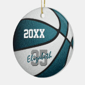 blauwgroen wit team kleuren jongens basketbal keramisch ornament (Links)