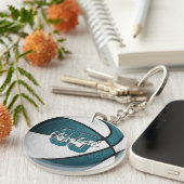 blauwgroen wit team kleuren jongens basketbal sleutelhanger (Voorkant Rechts)