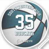 blauwgroen wit team kleuren jongens basketbal sticker (Voorkant)