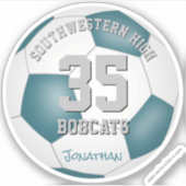 Blauwgroen wit team kleuren kinder voetbalwedstrij sticker (Voorkant)