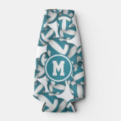 Blauwgroen wit volleyballen patroon gepersonalisee flesjeskoeler (Voorkant)