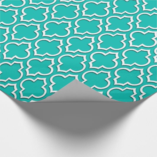Blauwgroen wit XL Moroccan Quatrefoil #7DS Cadeaupapier (Hoek)