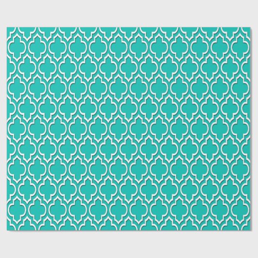 Blauwgroen wit XL Moroccan Quatrefoil #7DS Cadeaupapier (Vlak)