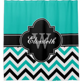 Blauwgroen Wit Zwart LG Chevron 1ICBR Naam Monogra Douchegordijn