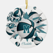 blauwgroen witbasketbalmesters keramisch ornament (Voorkant)