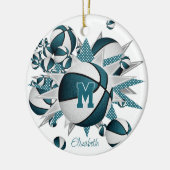 blauwgroen witbasketbalmesters keramisch ornament (Links)