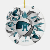 blauwgroen witbasketbalmesters keramisch ornament (Achterkant)