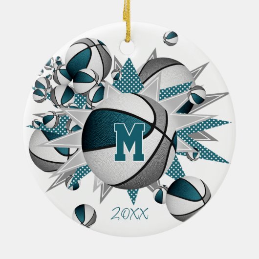 blauwgroen witbasketbalmesters keramisch ornament (Achterkant)