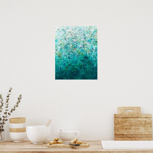 Blauwgroen, witte, Abstracte ombre-verf 16x20 afdr Poster (Keuken)