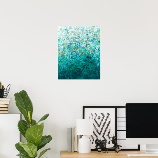 Blauwgroen, witte, Abstracte ombre-verf 16x20 afdr Poster (Thuiskantoor)