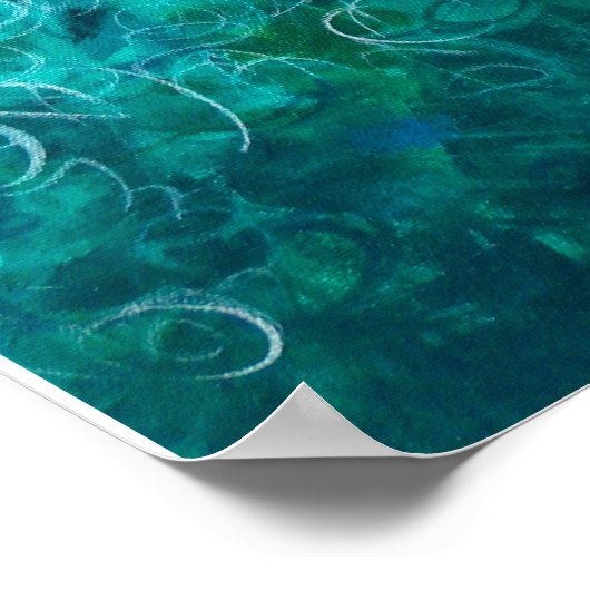 Blauwgroen, witte, Abstracte ombre-verf 16x20 afdr Poster (Hoek)