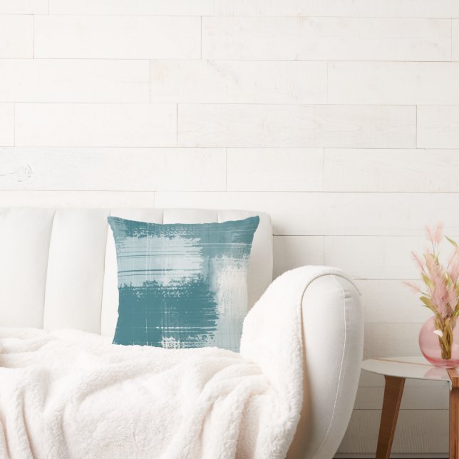Blauwgroen witte Abstracte penseelstreken Kussen (Bank)