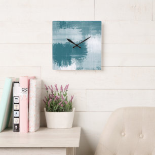 Blauwgroen witte Abstracte penseelstreken Vierkante Klok