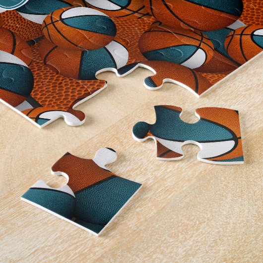 blauwgroen witte basketbaljongens, teamkleuren legpuzzel (Zijkant)