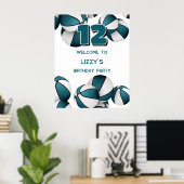 blauwgroen witte basketballen verjaardagsfeestje w poster (Thuiskantoor)