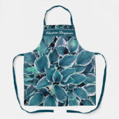 Blauwgroen & Witte bladeren Monogram Schort (Voorkant)