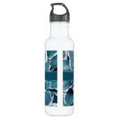 Blauwgroen & Witte bladeren Monogram Waterfles (Achterkant)