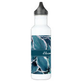 Blauwgroen & Witte bladeren Monogram Waterfles (Links)
