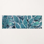Blauwgroen & Witte bladeren Monogram Yogamat (Voorkant (horizontaal))