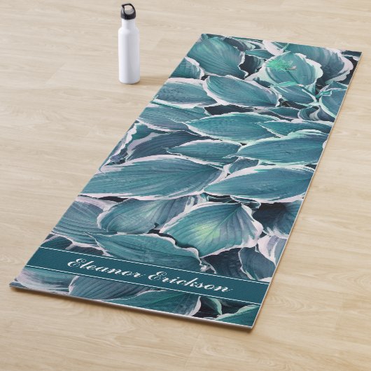 Blauwgroen & Witte bladeren Monogram Yogamat (In situ)