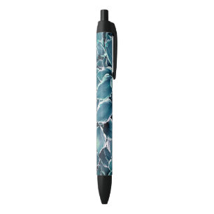 Blauwgroen & witte bladeren zwarte inkt pen