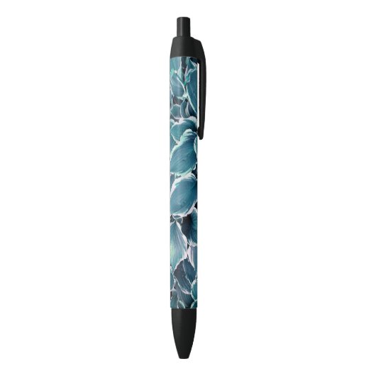 Blauwgroen & witte bladeren zwarte inkt pen (Achterkant (Verticaal))