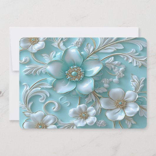 Blauwgroen witte bloem Bewaar de datum Save The Date (Achterkant)