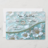 Blauwgroen witte bloem Bewaar de datum Save The Date (Voorkant)