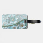 Blauwgroen witte bloemen Bagagelabel (Achterkant horizontaal)