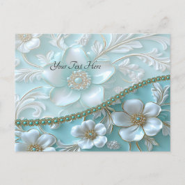 Blauwgroen witte bloemen Briefkaart