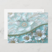 Blauwgroen witte bloemen Briefkaart (Voorkant / Achterkant)